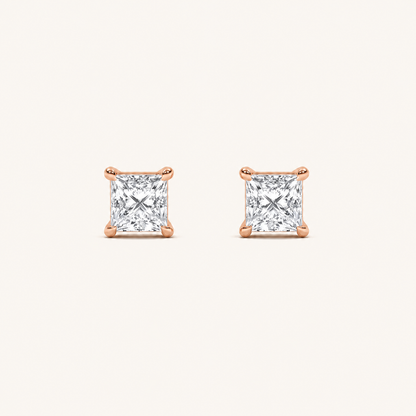 2CT Princess Cut Lab Grown Diamond Classic Basket Set Stud Earrings
