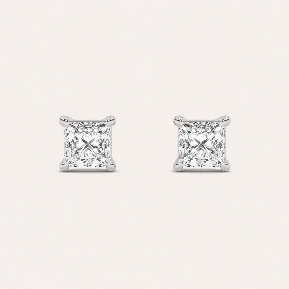 2CT Princess Cut Lab Grown Diamond Classic Basket Set Stud Earrings