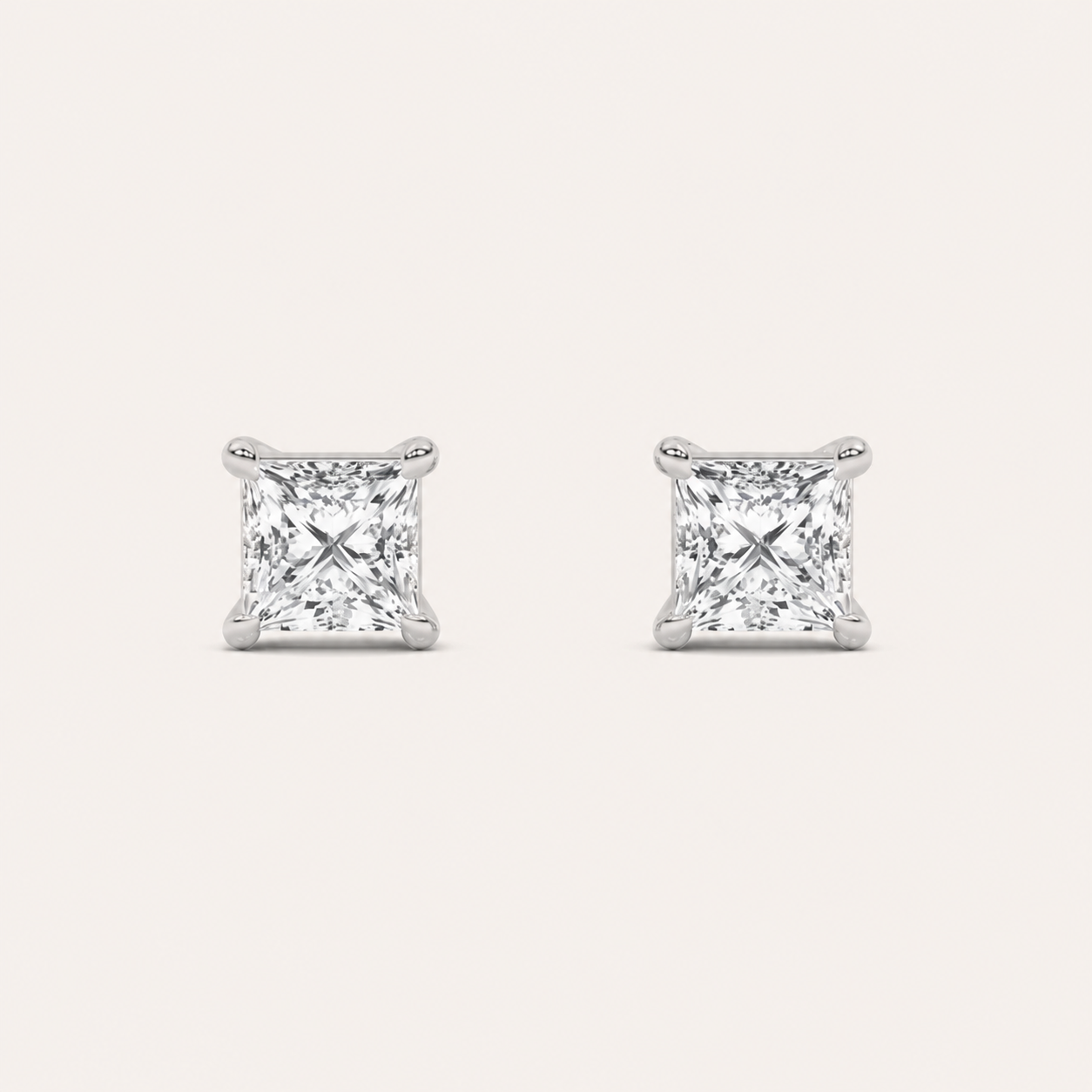 2CT Princess Cut Lab Grown Diamond Classic Basket Set Stud Earrings