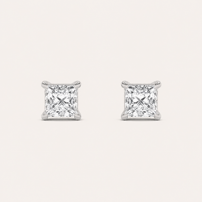 2CT Princess Cut Lab Grown Diamond Classic Basket Set Stud Earrings