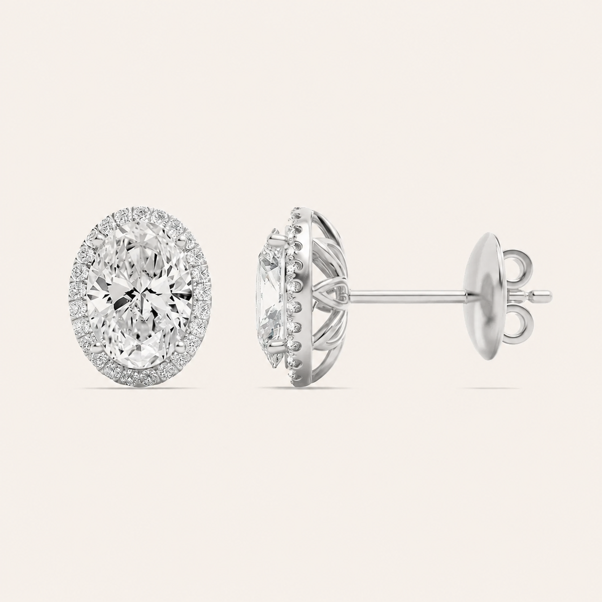2CT Oval Cut Lab Grown Diamond Halo Stud Earrings