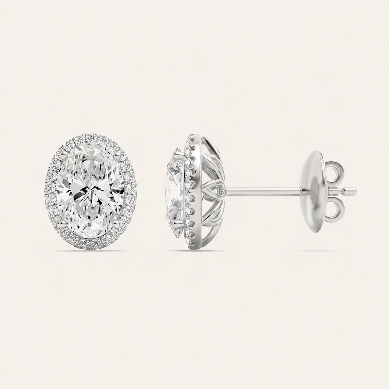 2CT Oval Cut Lab Grown Diamond Halo Stud Earrings