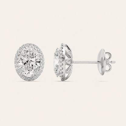 2CT Oval Cut Lab Grown Diamond Halo Stud Earrings