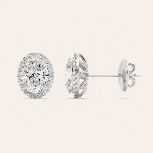 2CT Oval Cut Lab Grown Diamond Halo Stud Earrings