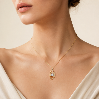 1CT Round Cut Lab Grown Diamond Concentric Fancy Pendant Necklace