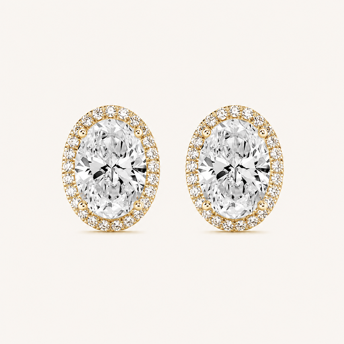 2CT Oval Cut Lab Grown Diamond Halo Stud Earrings