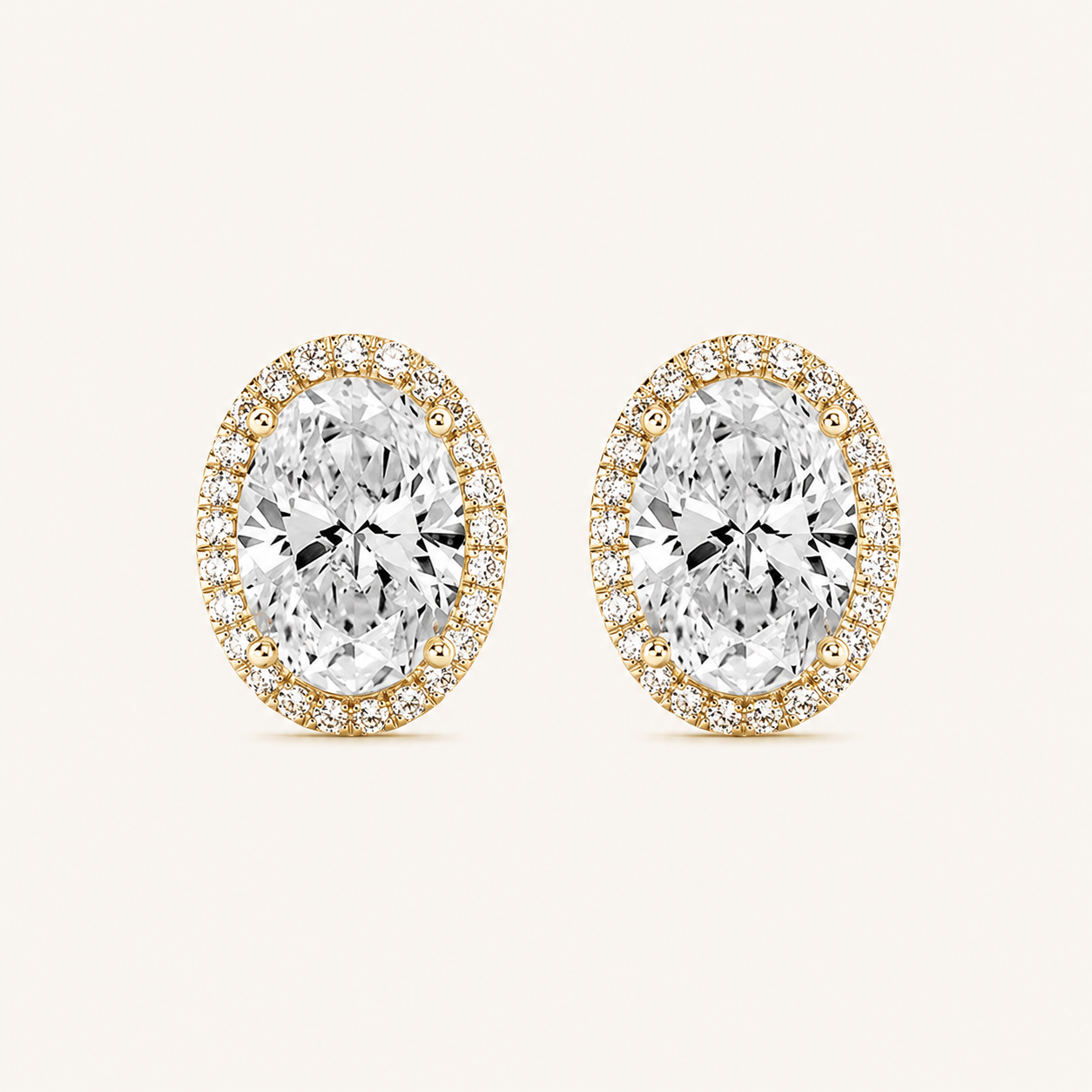 2CT Oval Cut Lab Grown Diamond Halo Stud Earrings