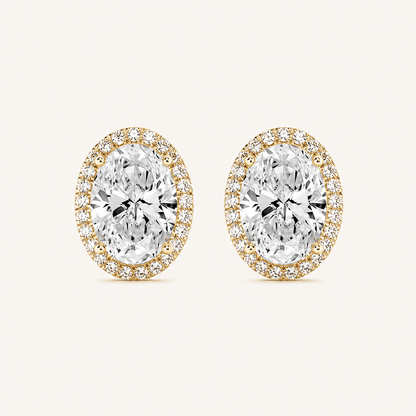 2CT Oval Cut Lab Grown Diamond Halo Stud Earrings