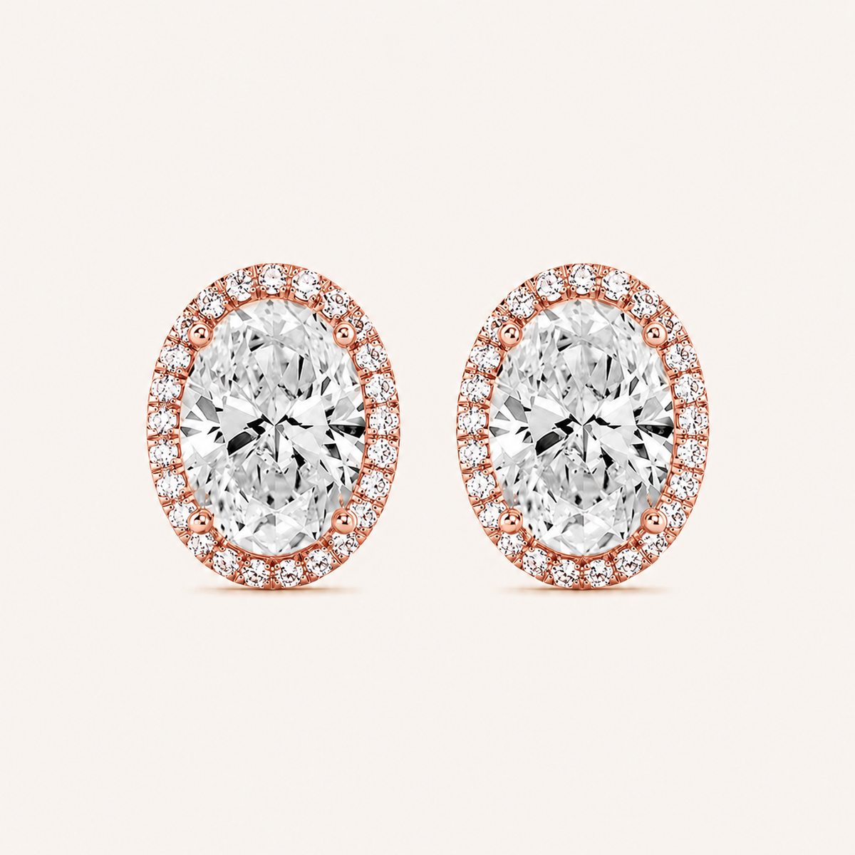 2CT Oval Cut Lab Grown Diamond Halo Stud Earrings
