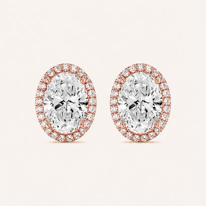 2CT Oval Cut Lab Grown Diamond Halo Stud Earrings