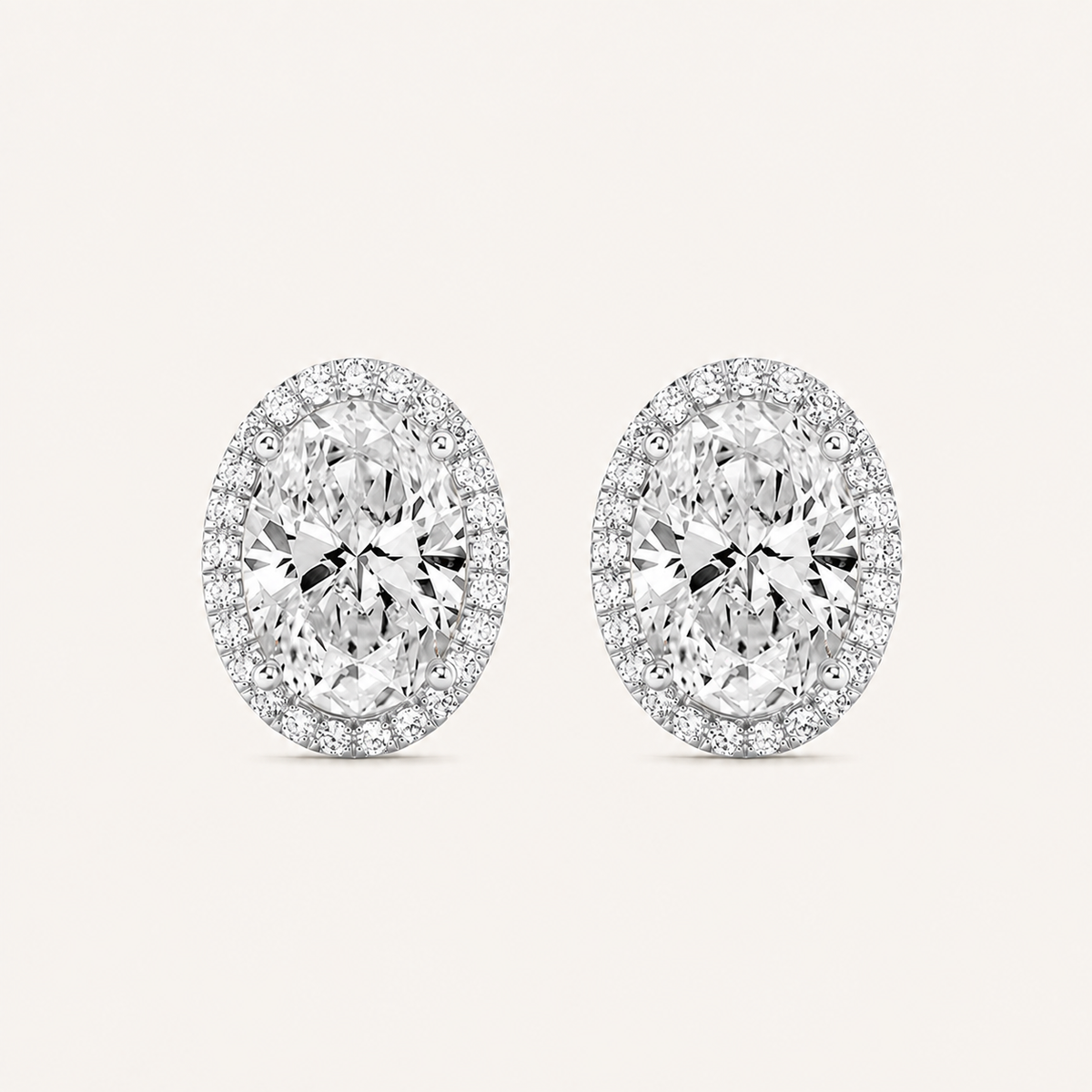 2CT Oval Cut Lab Grown Diamond Halo Stud Earrings