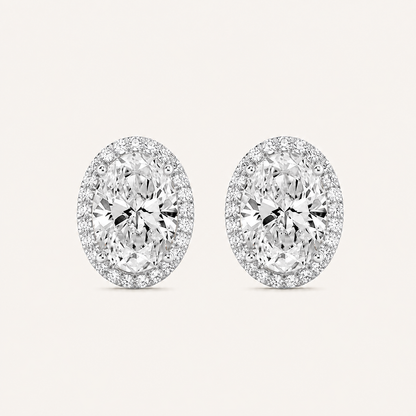 2CT Oval Cut Lab Grown Diamond Halo Stud Earrings