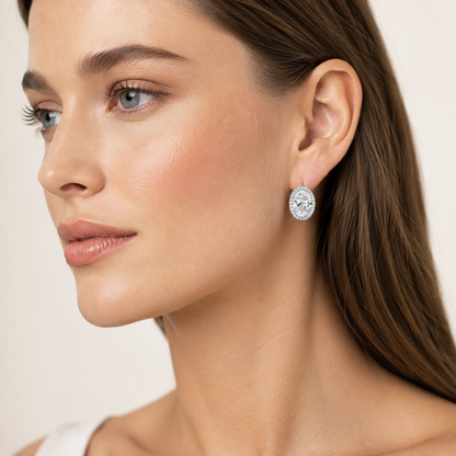 2CT Oval Cut Lab Grown Diamond Halo Stud Earrings