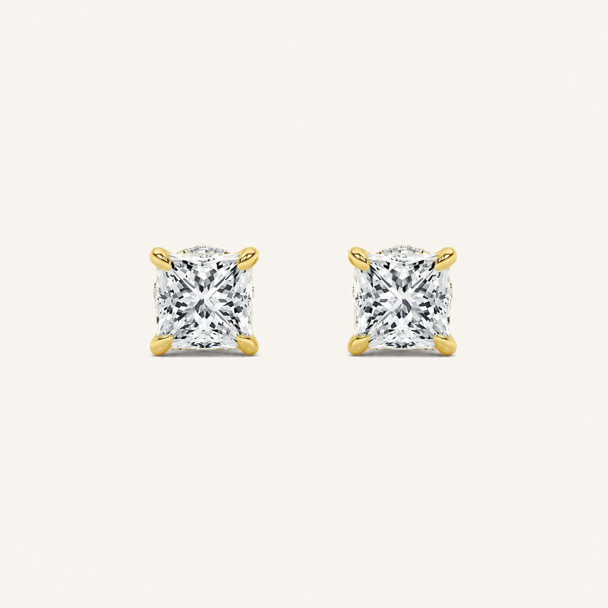 2CT Princess Cut Lab Grown Diamond Hidden Halo Stud Earrings