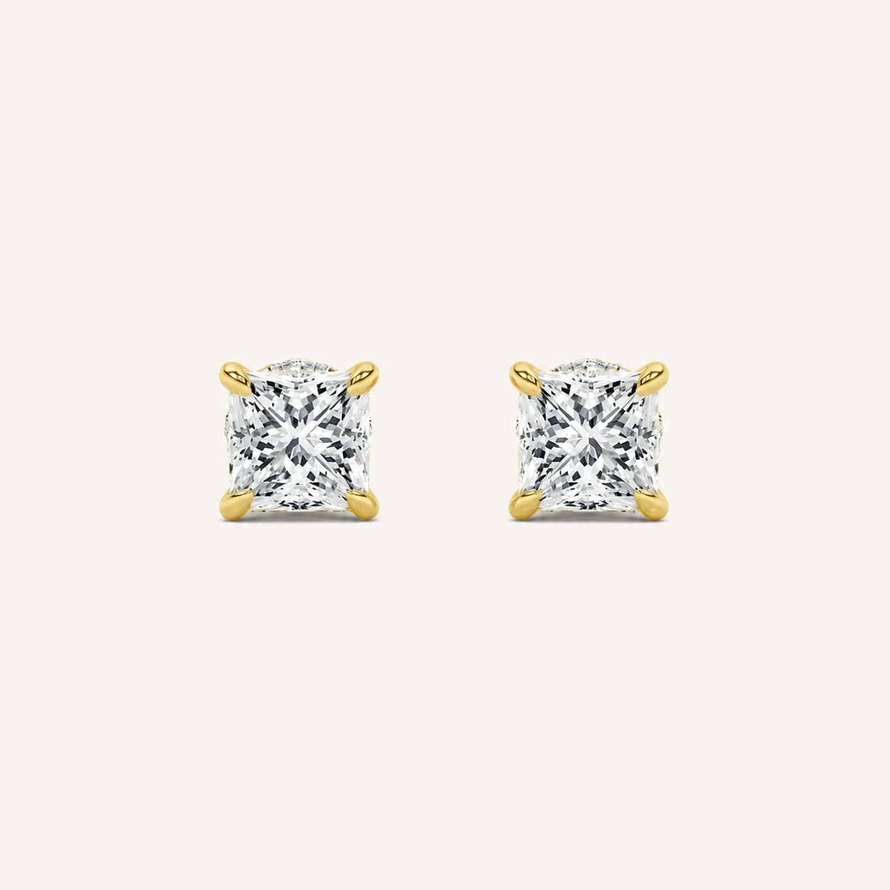 2CT Princess Cut Lab Grown Diamond Hidden Halo Stud Earrings