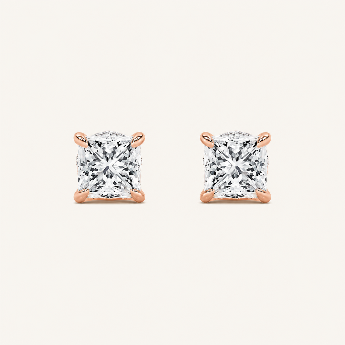2CT Princess Cut Lab Grown Diamond Hidden Halo Stud Earrings