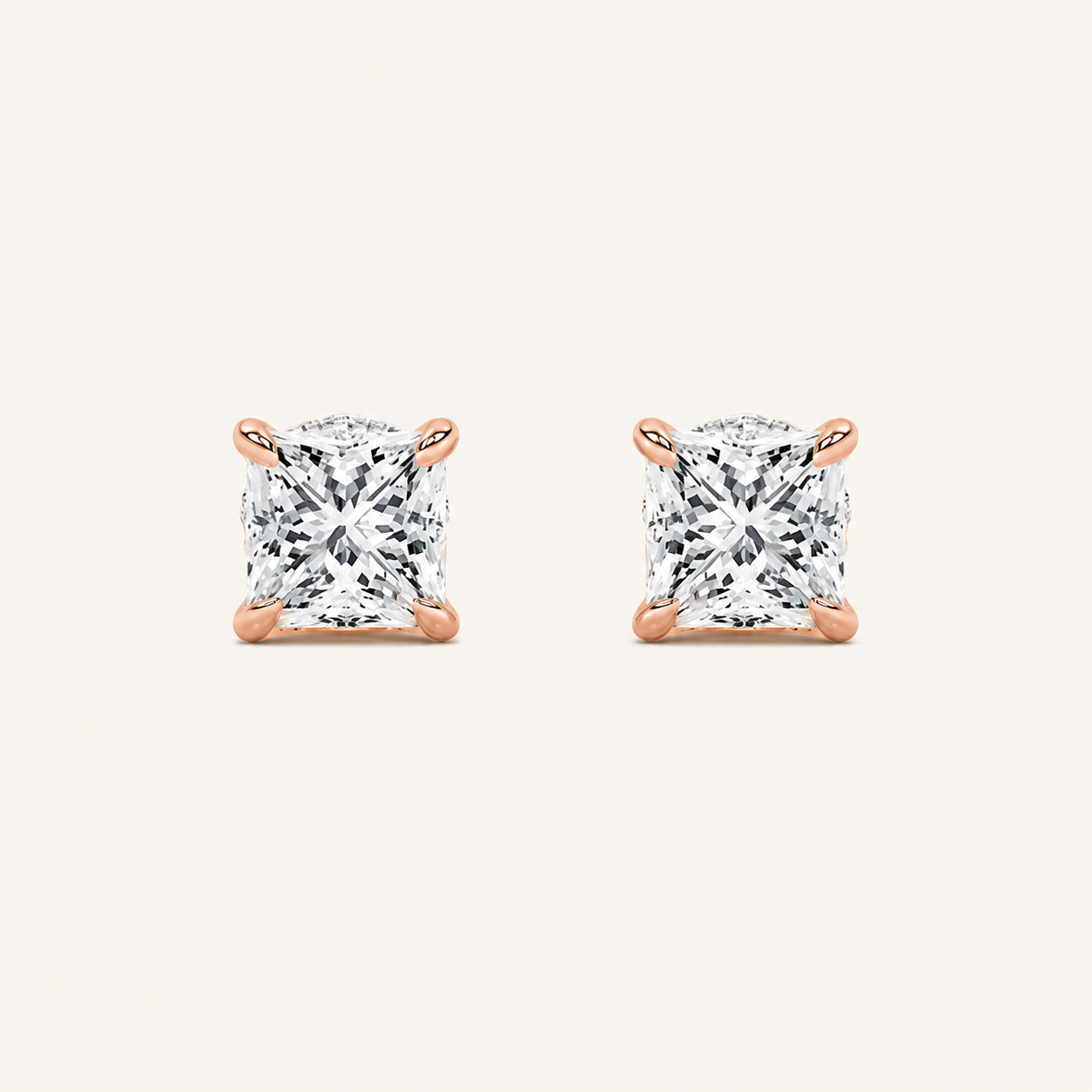 2CT Princess Cut Lab Grown Diamond Hidden Halo Stud Earrings