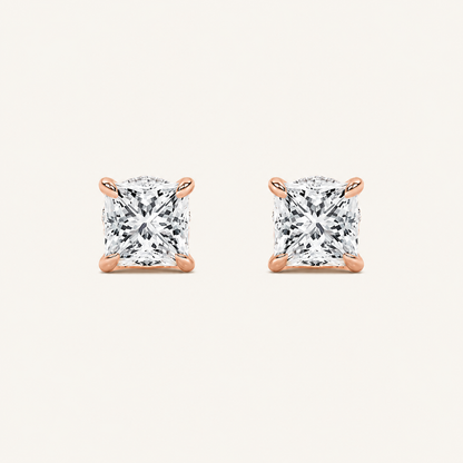 2CT Princess Cut Lab Grown Diamond Hidden Halo Stud Earrings
