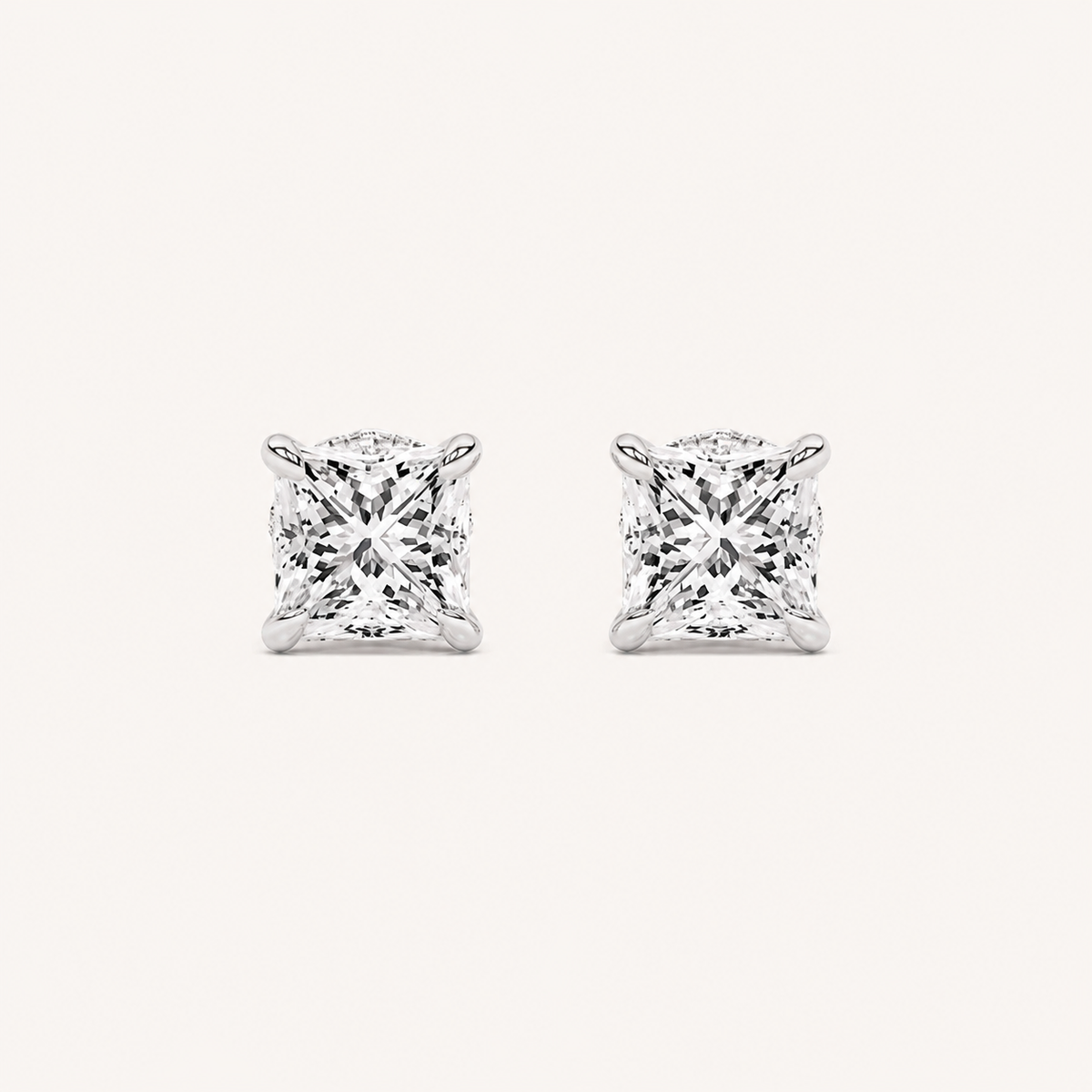 2CT Princess Cut Lab Grown Diamond Hidden Halo Stud Earrings