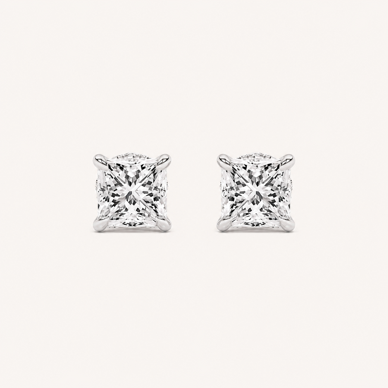 2CT Princess Cut Lab Grown Diamond Hidden Halo Stud Earrings