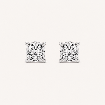2CT Princess Cut Lab Grown Diamond Hidden Halo Stud Earrings