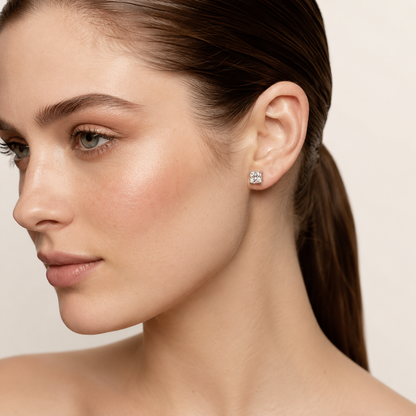 2CT Princess Cut Lab Grown Diamond Hidden Halo Stud Earrings