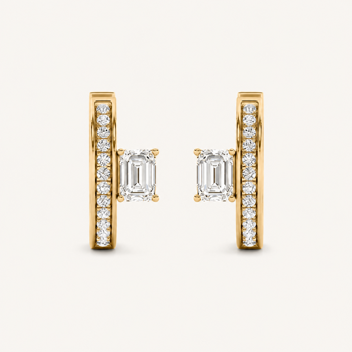 1.25CT Emerald Cut Lab Grown Diamond Accented Huggie Earrings