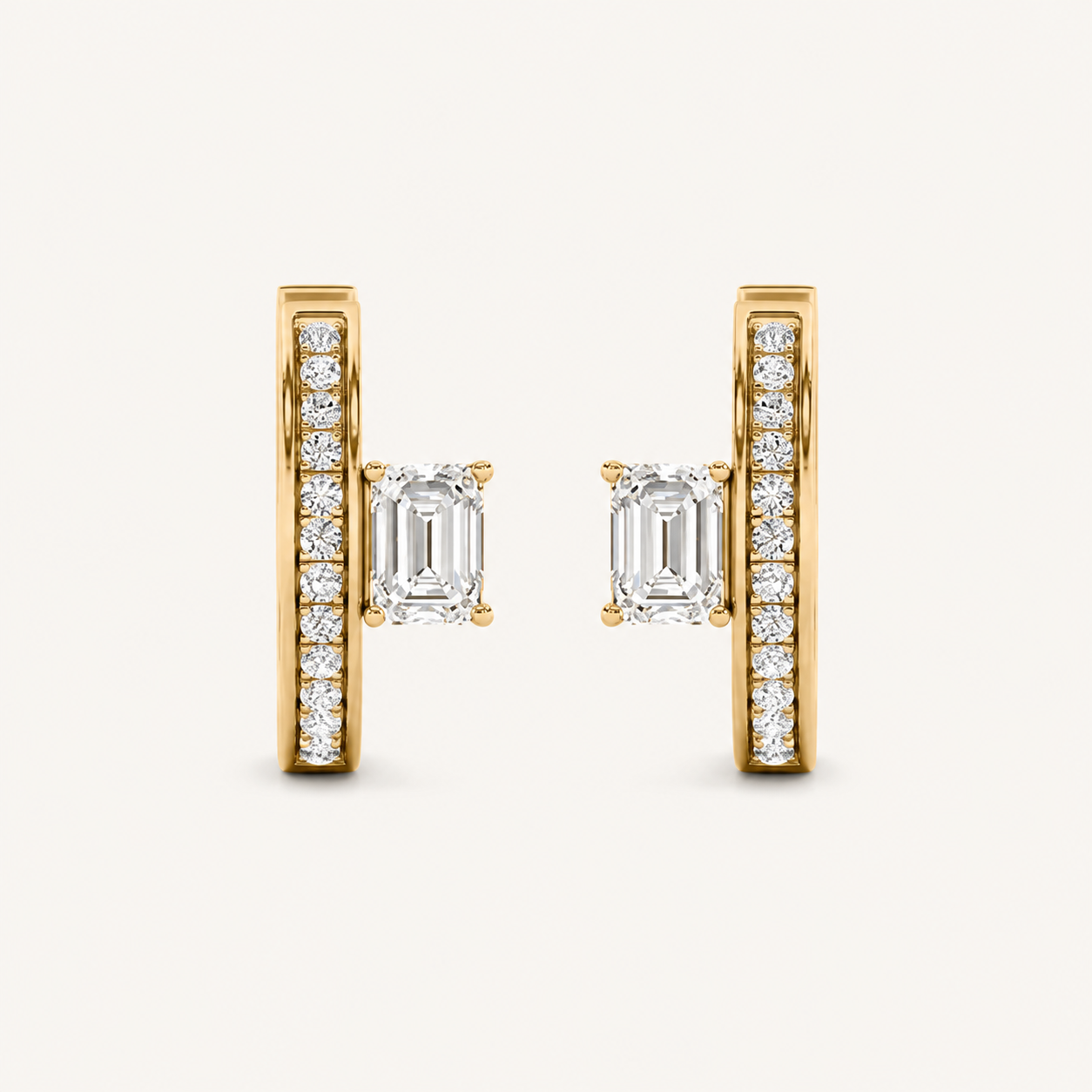 1.25CT Emerald Cut Lab Grown Diamond Accented Huggie Earrings