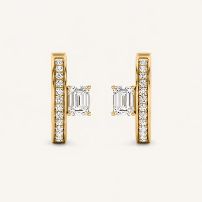 1.25CT Emerald Cut Lab Grown Diamond Accented Huggie Earrings