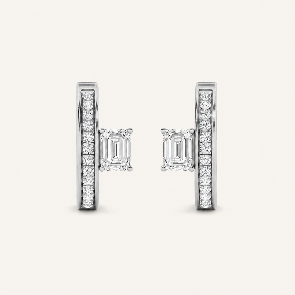 1.25CT Emerald Cut Lab Grown Diamond Accented Huggie Earrings