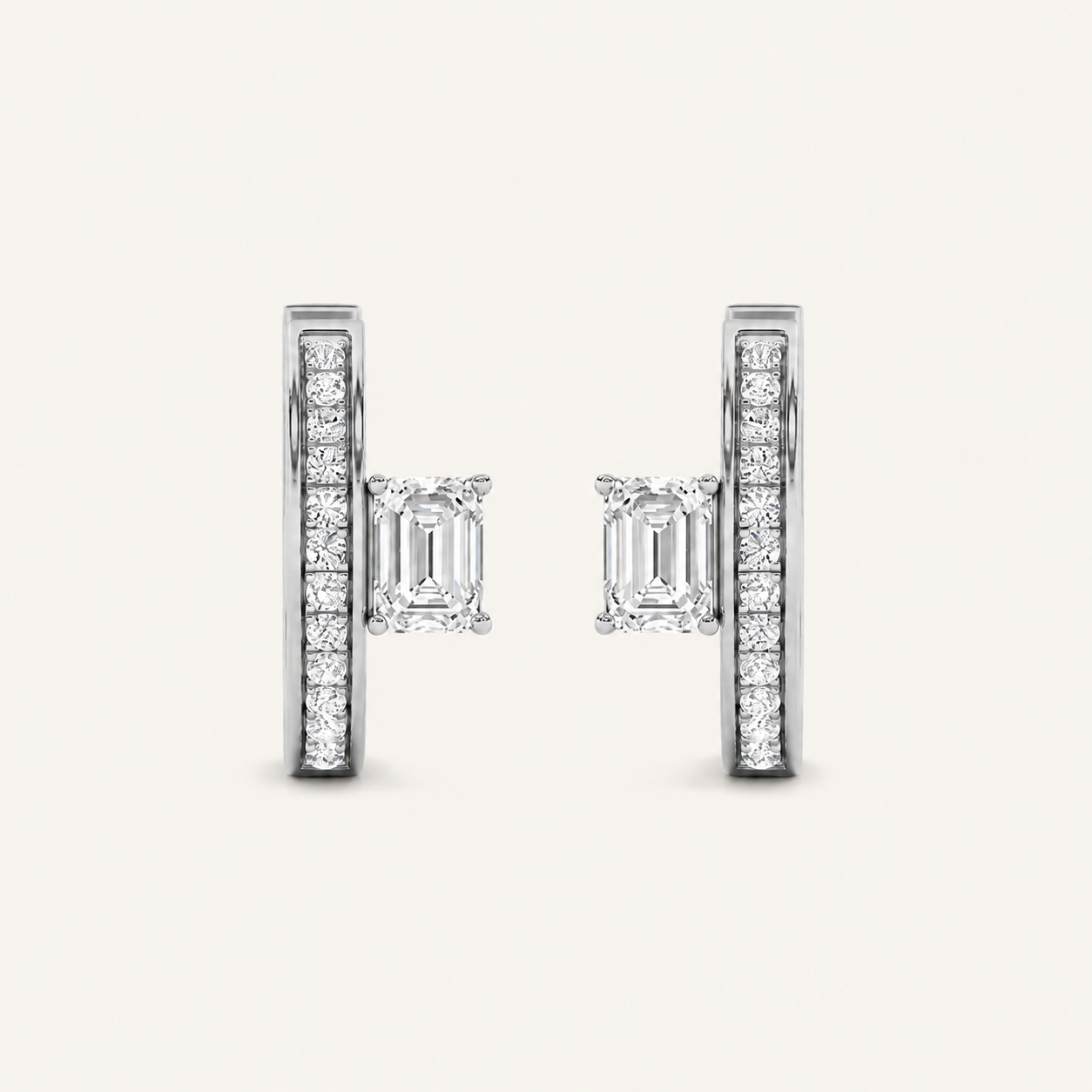 1.25CT Emerald Cut Lab Grown Diamond Accented Huggie Earrings