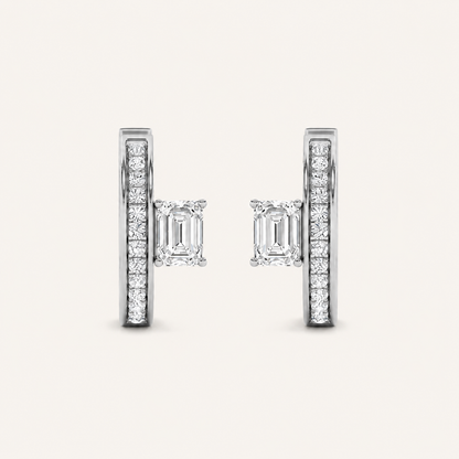 1.25CT Emerald Cut Lab Grown Diamond Accented Huggie Earrings