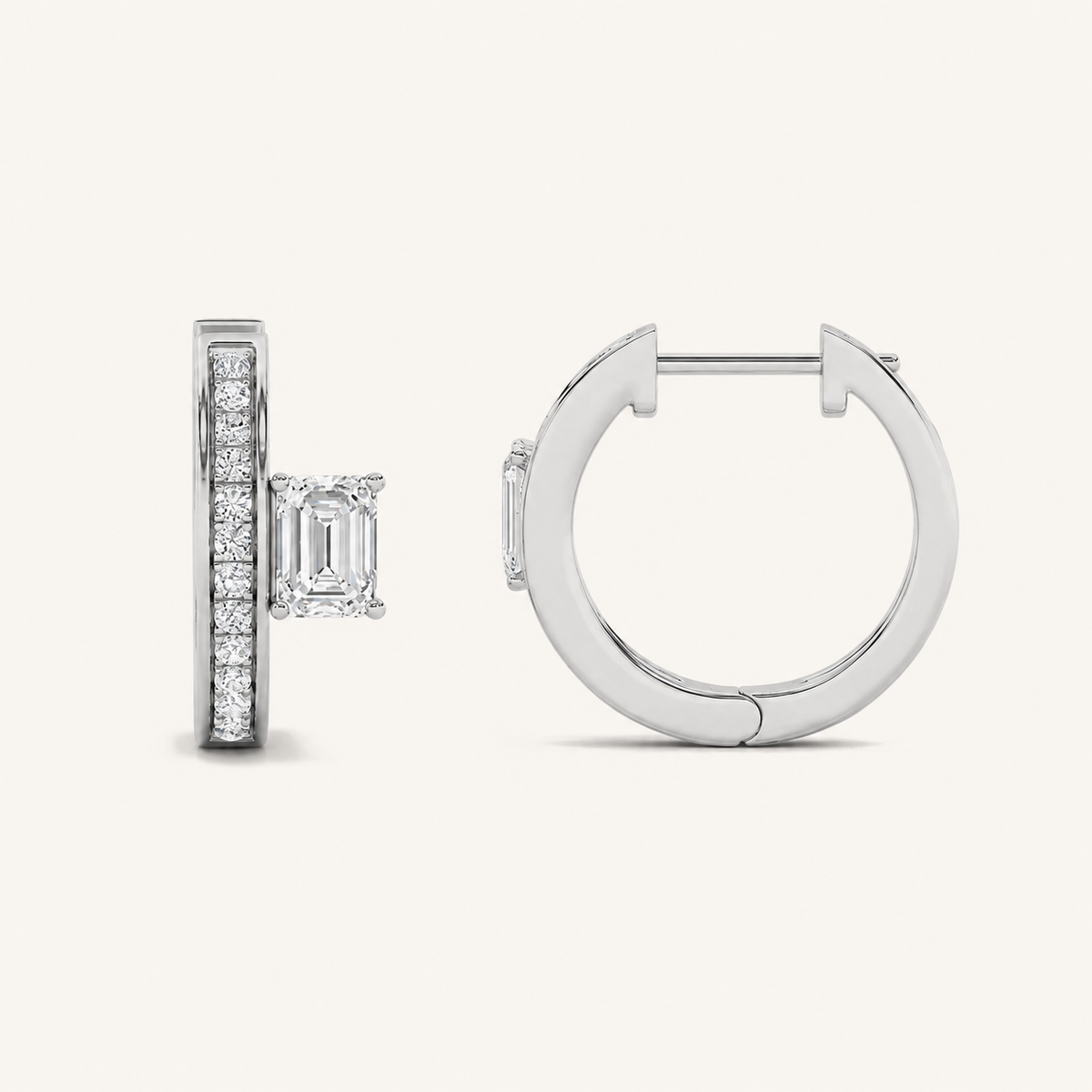 1.25CT Emerald Cut Lab Grown Diamond Accented Huggie Earrings