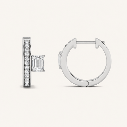 1.25CT Emerald Cut Lab Grown Diamond Accented Huggie Earrings