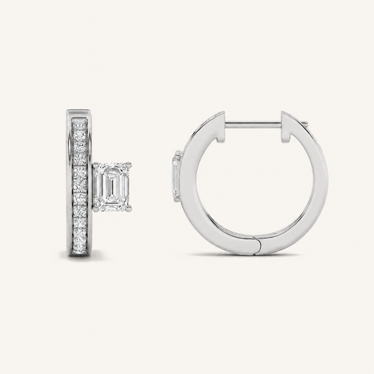 1.25CT Emerald Cut Lab Grown Diamond Accented Huggie Earrings