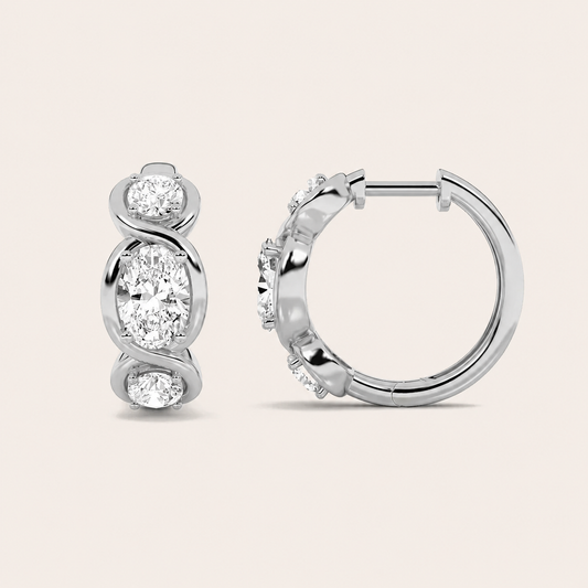 2.5CT Oval Cut Lab Grown Diamond Three Stone Huggie Earrings
