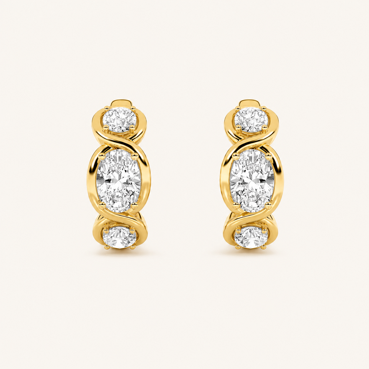 2.5CT Oval Cut Lab Grown Diamond Three Stone Huggie Earrings
