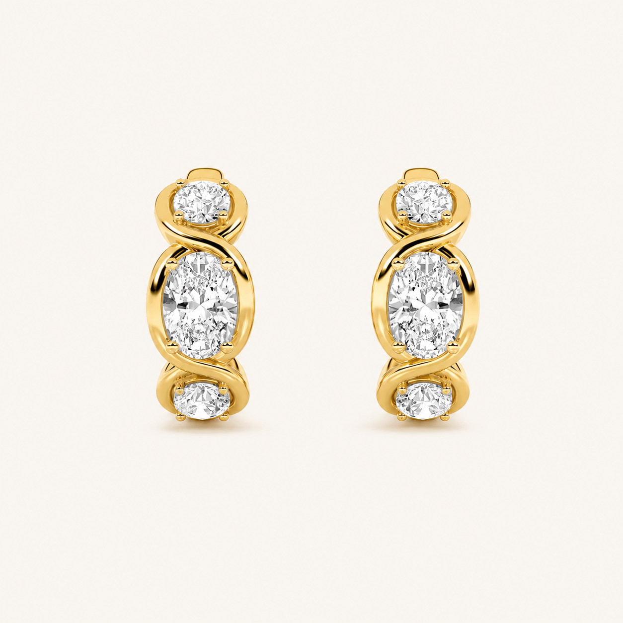 2.5CT Oval Cut Lab Grown Diamond Three Stone Huggie Earrings