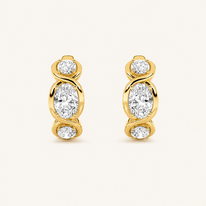 2.5CT Oval Cut Lab Grown Diamond Three Stone Huggie Earrings