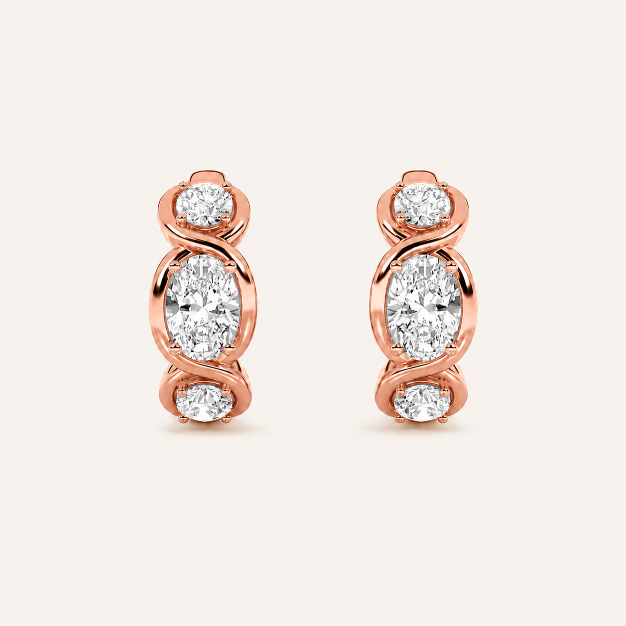 2.5CT Oval Cut Lab Grown Diamond Three Stone Huggie Earrings