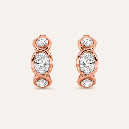 2.5CT Oval Cut Lab Grown Diamond Three Stone Huggie Earrings