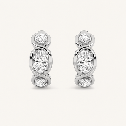 2.5CT Oval Cut Lab Grown Diamond Three Stone Huggie Earrings