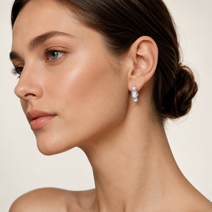 2.5CT Oval Cut Lab Grown Diamond Three Stone Huggie Earrings