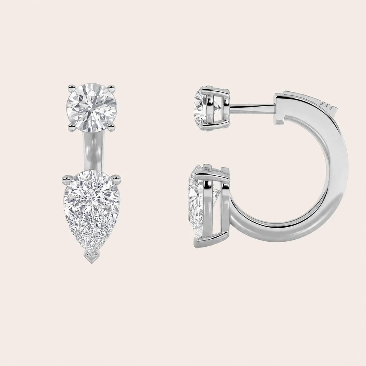 3.5CT Pear Cut Lab Grown Diamond Stud Earrings with J Hoop Earrings