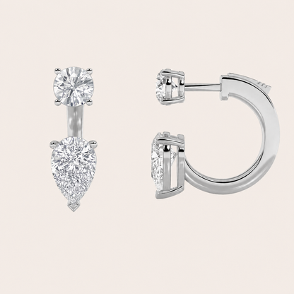 3.5CT Pear Cut Lab Grown Diamond Stud Earrings with J Hoop Earrings