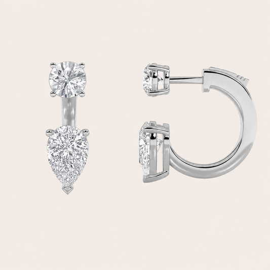 3.5CT Pear Cut Lab Grown Diamond Stud Earrings with J Hoop Earrings