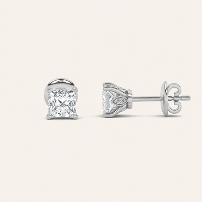 2CT Princess Cut Lab Grown Diamond Tulip Head Stud Earrings