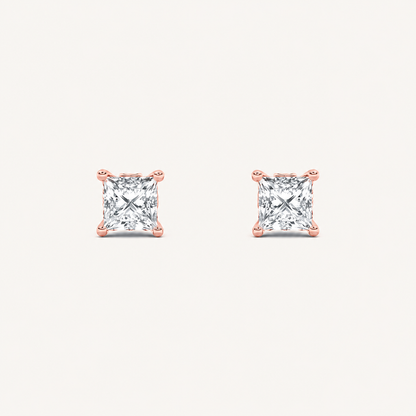 2CT Princess Cut Lab Grown Diamond Tulip Head Stud Earrings