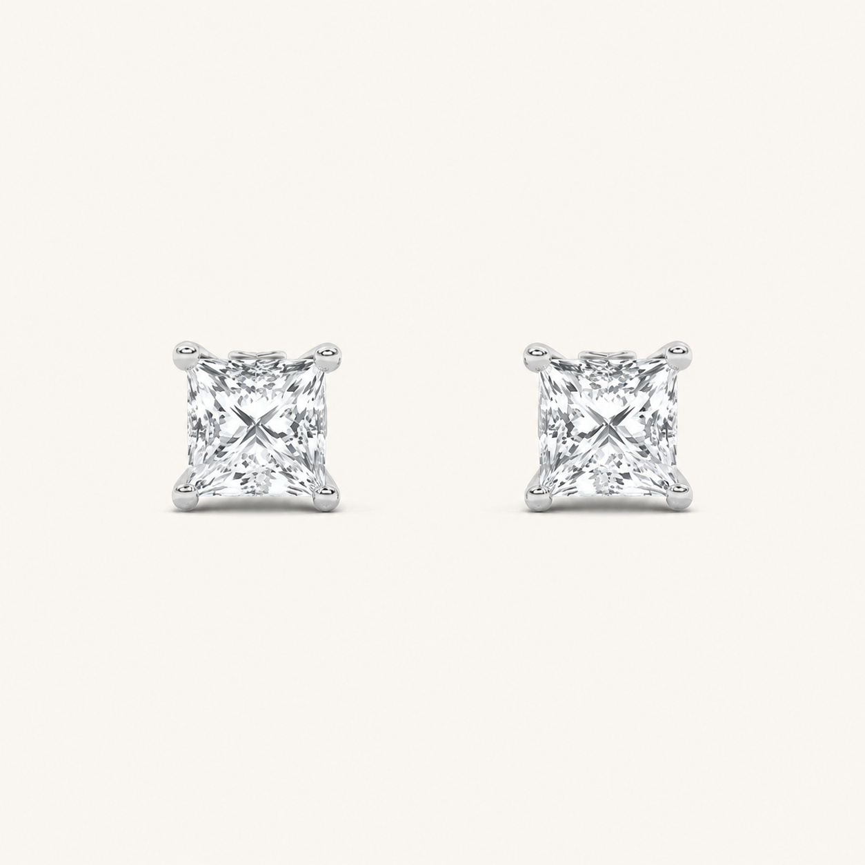 2CT Princess Cut Lab Grown Diamond Tulip Head Stud Earrings