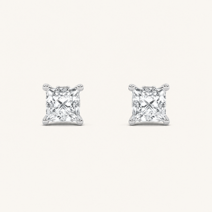 2CT Princess Cut Lab Grown Diamond Tulip Head Stud Earrings